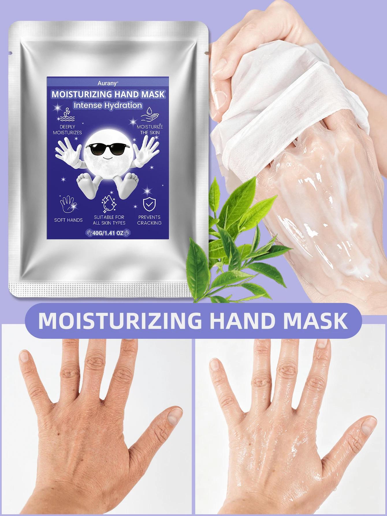 AURANY Masker Tangan 40g, Perawatan Melembapkan dan Menghidrasi Mendalam untuk Tangan Kering dan Kasar, Perawatan Pengelupasan dan Pelembutan, Membantu Meningkatkan Kehalusan Kulit, Spa Tangan di Rumah, Perawatan Tangan Musim Gugur & Musim Dingin, Hadiah Kecantikan Halloween
