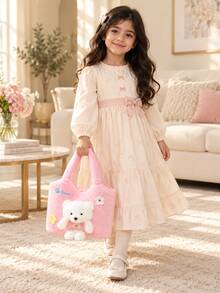 XD Multifunctional Autumn/Winter Children's Plush Tote Bag, Bear Design, Can Store Snacks, Toys And Personal Items, Handheld/Shoulder Dual-Use Design Suitable For Children's Valentine's Day/Halloween Gifts - Multicolor - View 5