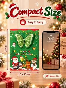 1pc 3D Pop‑Up Butterfly Christmas Greeting Card, Santa Snowman Xmas Holiday Wish Card, Festive Paper Gift Card For Christmas Party - Multiple Styles - View 4
