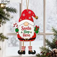 2D Flat Wooden Hanging Ornament, Santa Claus Red Hat Candy Cane Gift Box Design, Front Door Window Christmas Tree Decoration, Winter Holiday Gift, Suitable For Family And Friends, Christmas Home Party Hanging Decor - Multicolor - View 3