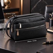 HOVI'S Multi-Zipper Compartment Textured PU Handbag - Portable Wristlet Design, Spacious Storage, Durable Material, Ideal For Daily/Travel Use - Black - View 7