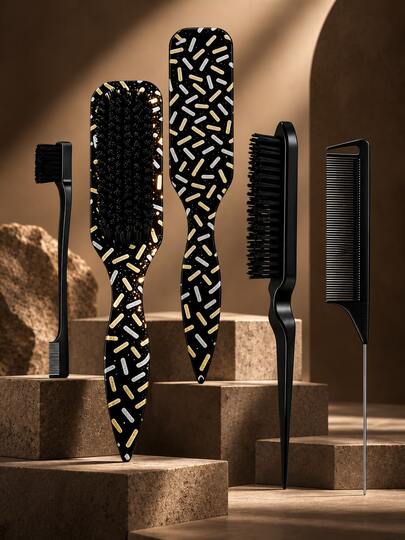 4/1pc Neutral Plastic Hair Brush/Beard Brush Styling Comb Smooths Frizz And Flyaways Fragrance-Free Professional Detangling Backcomb Edge Control Comb With Wide Tail Tip For Parting Styling Polishing And Smoothing Hair Creates Smooth Frizz-Free Hairstyle Suitable For Men And Women Recommended As Christmas Gift