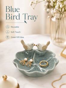 1pc Creative Bird Ceramic Tray, Elegant Lotus Shaped Decorative Dish, Fashionable Multi-Functional Jewelry, Small Accessories, Dessert And Snack Storage Plate, Suitable For Vanity, Coffee Table, Living Room Home Desktop Decor - Multicolor - View 10
