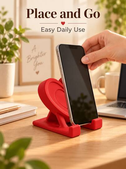 Romantic Cute Plastic Heart-Shaped Phone Stand, With Raised Heart Detail, Tilted Base, 3 Colors Available, Desktop Phone Holder, Suitable For Video Watching, Learning, Office Desk, Vanity, Bedroom, Office, Valentine's Day Gift, Birthday, Holiday