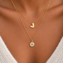 2Pcs/Set Simple Classic Multi-Style Eye Heart Pendant Golden Stainless Steel Chain Layered Necklaces For Women - Eye - View 1