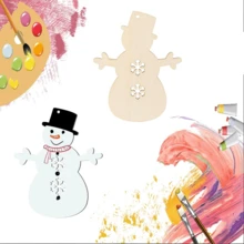 Unpainted Wooden Snowman Shaped Wood Slice, Wooden Snowman Wearing Top Hat Craft Piece, DIY Painting & Coloring, For Home Decor, Christmas Decoration, With Hole For Hanging - A - View 5