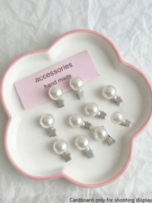 10Pcs French Mini Pearl Hair Clips, Tiny Ins‑Style Korean Duckbill Bangs Clips, Simple Cute Versatile Hair Accessories For Girls - White - View 2