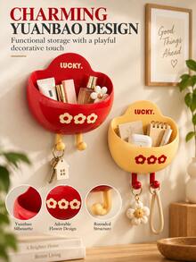 Magnetic Storage Box With Hooks – A Wall-Mountable Organizer For The Fridge Side, Kitchen, Bedroom, Or Entryway; Serves As Both Festive Home Decor And A Cute Desk Organizer For Students Or Office Use. - Multicolor - View 2