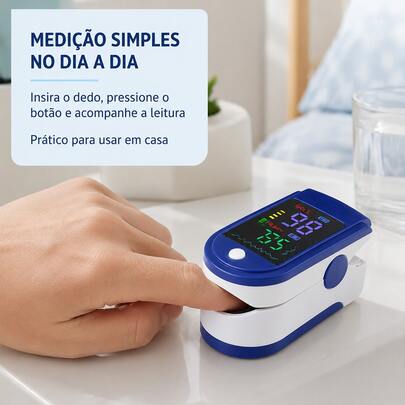 Oxímetro de Pulso de Dedo, Medidor de Saturação de Oxigênio SpO2 e Frequência Cardíaca, Tela Colorida, Portátil com Desligamento Automático para Uso Doméstico