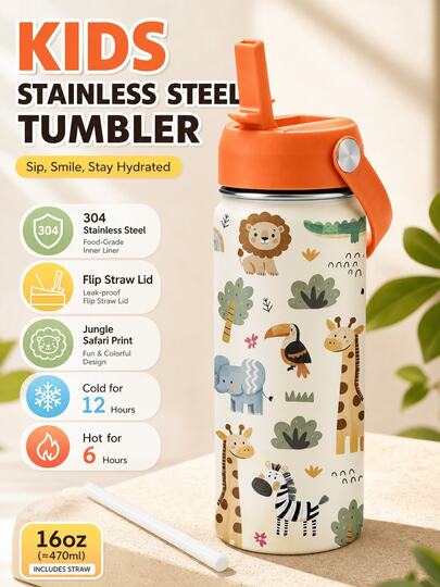 SMEGGEMS Garrafa de Água com Isolamento a Vácuo de Parede Dupla de 16oz com Tampa de Canudo, Copo de Presente de Aniversário, Aço Inoxidável, À Prova de Vazamento, Essencial para Viagem - Para Entusiastas ao Ar Livre e Amantes da Natureza