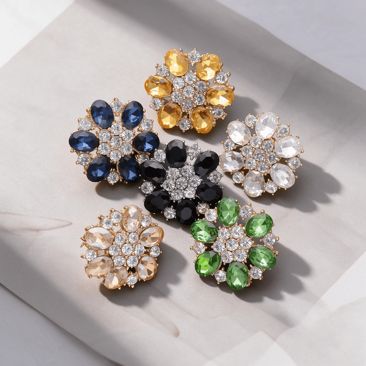 4PCS Crystal Rhinestone Hand-Sewn Buttons Flower Shape Decorative Buckles For Women Coats Dresses Jackets Formal Wear Clothing Repair - Multicolor - View 1