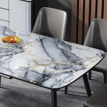 1 Rollo de papel contact de imitación de mármol de aluminio extraíble, a prueba de agua y de aceite, blanco mate, adecuado para baño, cocina, dormitorio, pared de fondo, decoración, papel pintado adhesivo para decoración del hogar - Azul grisáceo - Ver 4