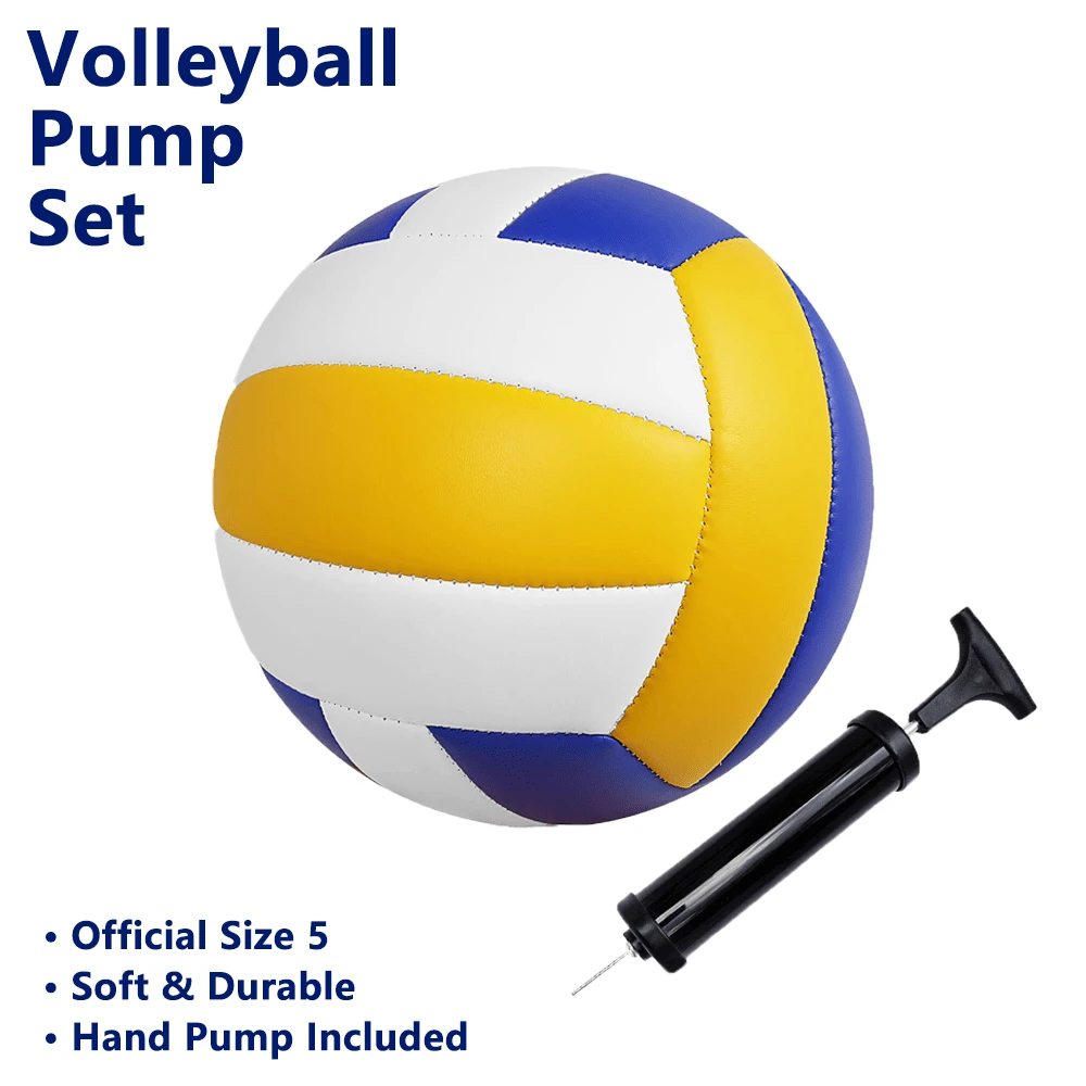 Yellow Blue White - Upgraded Volleyball Inflatable Set, Size 5 Soft Volleyball, Durable Beach Volleyball, Suitable For Beginners, Training And Competition, All-Season Use - Yellow, Blue and White - View 1
