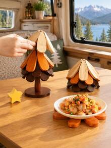 Wooden Tree-Shaped Heat-Insulating Mat, Suitable For Hot Pots And Cookware, Wooden Coasters, Suitable For Bowls, Teapots, Drinks, Plates, Home Tabletop Decoration - Multicolor - View 7