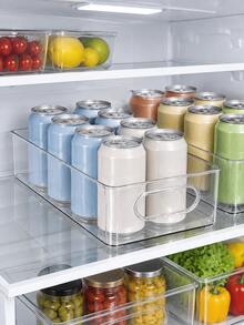 1pc Minimalist Transparent Refrigerator Storage Box, Fruit Vegetable Beverage Divided Organizer Basket, Stackable With Handle Storage Container - Multiple Styles and Colors - View 5