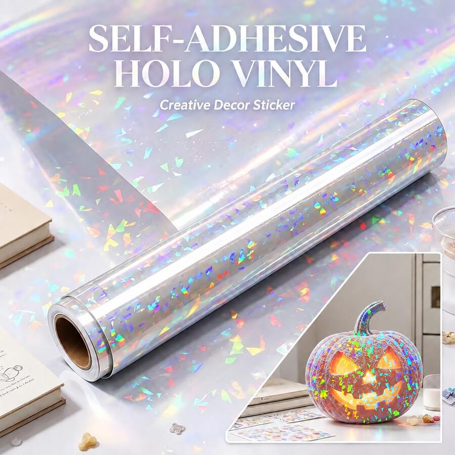 Holographic Sticker Paper, Transparent Holographic A4 Vinyl Laminate Film, Clear Overlay Lamination Sticker Paper Self Adhesive Waterproof, 21*200cm/400cm (Gem)