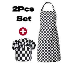 2pcs/Set Unisex Chef Apron & Hat Set, Adjustable Halter Apron With Pockets + Pleated Chef Hat, Multiple Patterns, Suitable For Home Kitchen, Baking, BBQ, Cafe, Catering - 2Pcs Set - View 7