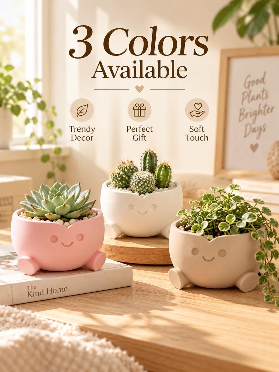 1pc Aesthetic 3D Printed Decorative Flower Pot, Unique Cute Succulent Planter, Multi-Functional Decor For Desk, Home Office, Garden And Yard - Multiple Styles - View 1