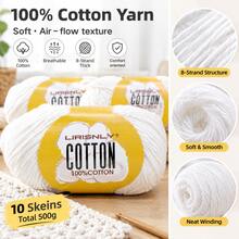LIRISNLY 10 Skeins 500g 100% Cotton Yarn, Soft Breathable Hand Knitting & Crochet Yarn, DIY Craft Yarn For Making Bags Small Garments, Beginner Friendly - Multicolor - View 5