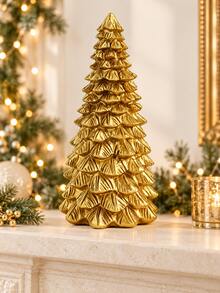 1pc Golden Christmas Tree Tabletop Decoration, Elegant Layered Pine Design, Festive Holiday Centerpiece For Fireplace Mantel, Dining Table, Shelf, Living Room, Office And Winter Home Decor - 1PC - View 4