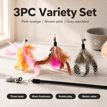 3pcs Cat Teaser Toy Replacement Heads (Suitable For 2-16 Lbs Cats), 3 Colorful Feather Styles (Pink-Orange / Brown-Pink / Grey-Spotted), Each With Bell And Lobster Clasp. Feather Movement + Bell Sound Stimulate Cat's Hunting Instinct, Easy Replacement, Interactive Cat Teasing For Self-Entertainment And Boredom Relief, Compatible With Most Cat Teaser Toys. - Multicolor - View 5