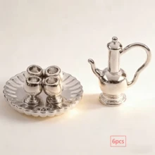 16pcs 1:12 Mini Tea Set, Metal Mini Teapot, Small Teacups, Tableware, Decorative Candle Accessories, Mini Dollhouse Accessories 8/7/6/4/1pc - Silver - View 10