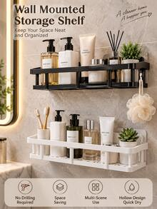 Large-Capacity, Wall-Mounted Shower Rack-Drill-Free And Space-Saving. Suitable For Bathrooms And Kitchens, It Is Easy To Install And Perfect For Storing Toiletries, Cosmetics, And Other Items. Shower Caddy, Bathroom Storage Rack. - Multicolor - View 6