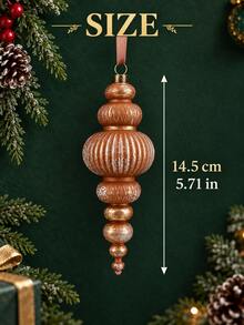 9pcs=1set 5.71 Inch Shatterproof Plastic Christmas Tree Hanging Ornaments, Vintage Neutral Copper, Brown, Cream And Taupe Pointed Ball Shaped Decorations With Ribbed Plaid Texture And Hanging Rope Loops, Suitable For Window Display, Fireplace Mantel, Party And Winter Holiday Decor - Multiple Styles - View 3