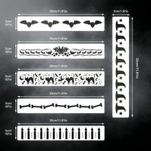 Halloween Cake Border Stencil, Witch Hat/Bat/Bone/Candle/Black Cat Element Pattern Cake Spray Mold, Buttercream/Frosting Cake Decoration Tool, Cake Decor/Handmade DIY/Baking Tool, Handmade Journal Stencil - White - View 2