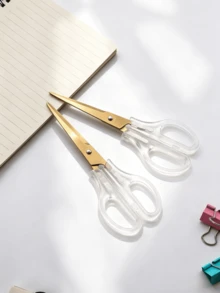 Transparent Handle Gold Blade Scissors, Sharp Stainless Steel Office Craft Scissors, For Paper Cutting, Stationery Supplies - Single Piece - View 1