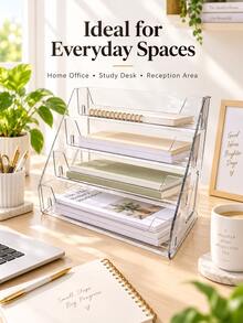 Rak Display Penyimpanan Meja 4 Tingkat, Rak Organizer Meja untuk Rumah & Asrama untuk Kosmetik, Figur, Alat Tulis, Penyimpanan Berlapis - Clear - View 7