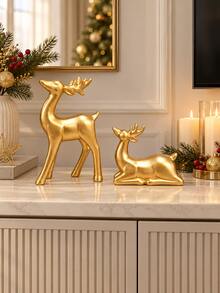 2pcs Gold Reindeer Figurines Set, Standing And Reclining Deer Statues, Christmas Tabletop Decor, Modern Nordic Home Decorations For Living Room, Mantel, Bookshelf, Dining Table, Holiday Centerpiece And Housewarming Gift - Christmas Reindeer Decoration - View 11