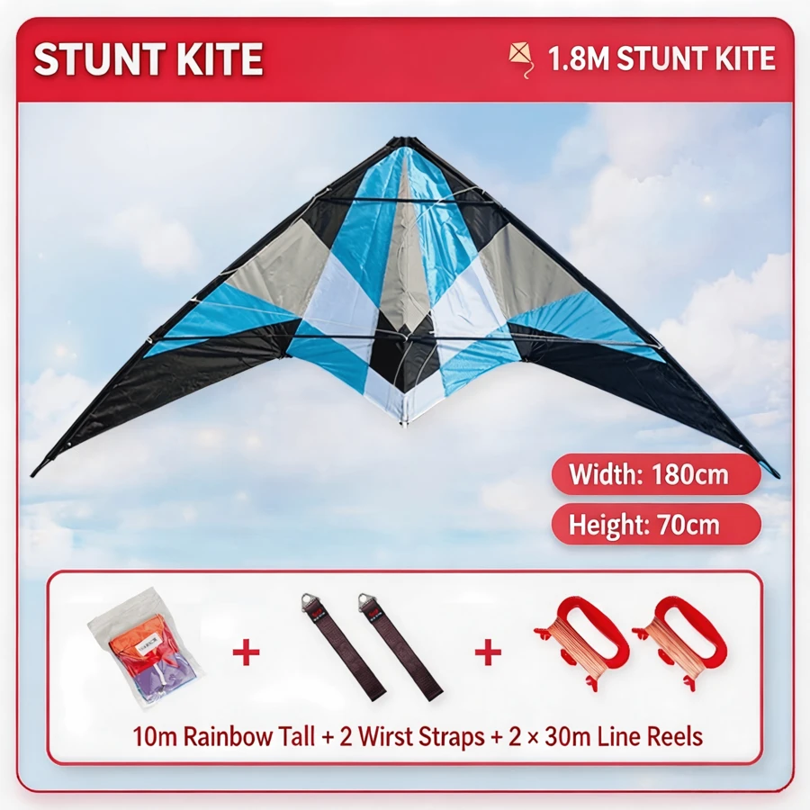 1.8m Dual‑Line Stunt Kite, Beginner‑Friendly 4‑Color Sport Kite, Easy Take‑Off & Smooth Controllable Performance For Outdoor Beach Lawn Sports