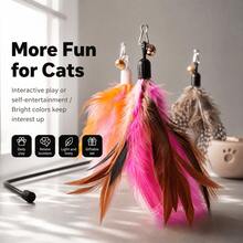 3pcs Cat Teaser Toy Replacement Heads (Suitable For 2-16 Lbs Cats), 3 Colorful Feather Styles (Pink-Orange / Brown-Pink / Grey-Spotted), Each With Bell And Lobster Clasp. Feather Movement + Bell Sound Stimulate Cat's Hunting Instinct, Easy Replacement, Interactive Cat Teasing For Self-Entertainment And Boredom Relief, Compatible With Most Cat Teaser Toys. - Multicolor - View 7
