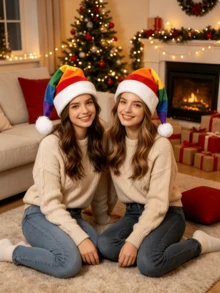 1pc Christmas Hat Unisex Adult Rainbow Striped Plush Santa Hat, Suitable For Christmas Party Cosplay Photo Props Costume Accessory - Multicolor - View 4