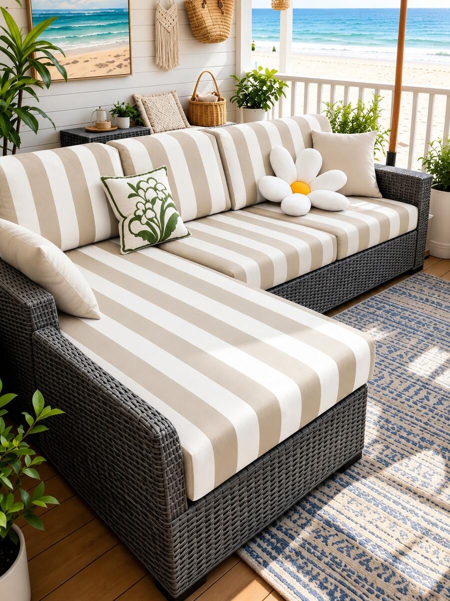 1pc Striped Print Milk Silk Sofa Cover, High Elasticity Dust-Proof Removable Washable All-Season Sofa Slipcover, Suitable For Patio, Garden, Poolside And Multiple Occasions, Single Piece Sold Not Set Sofa Protector