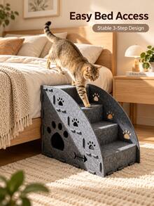 Pet Stairs & Cat Bed Combo, Multifunctional Felt Pet Stairs Ramp, Cat & Small Dog Bedside Sofa Step Ladder, 2/3/4 Steps Optional Pet Climbing Stairs - Multicolor - View 2