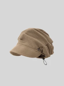 1pc Women's Corduroy Knit Hat, Slouchy Newsboy Cap With Adjustable Drawcord, Ribbed Texture, Warm Fall Winter Streetwear For Travel - A - View 13