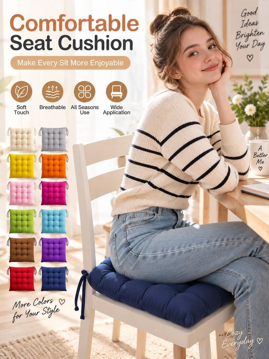 Modern Solid Color Tufted Tie-Up Chair Pad, Thickened Square Floor And Dining Chair Cushion, Soft And Comfortable, Suitable For Student Dorms, Office Desks, Kitchens, Reading Nooks, Home Decor, All-Season Daily Long-Term Sitting, Holiday Use