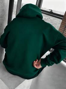 男士秋冬時尚百搭街頭風翅膀印花連帽衛衣 - 綠色 - 查看 2