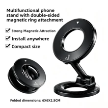 Magnetic Phone Holder Compatible With All Phones, Double-Sided Magnetic, Foldable And Rotatable Angle, Portable, Requires Attaching The Included Magnetic Ring To The Back Of The Phone, Magnetic Base Can Directly Adhere To Iron Material Equipment, 360-Degree Rotation, Essential For Gym, Stable Magnetic Holder For Car Navigation, Suitable For Kitchen, Living Room, Outdoor, Bathroom - Cool Black - View 6