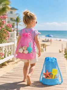 XD Tas Pantai Jaring Kapasitas Besar untuk Anak-Anak, Dapat Menyimpan Mainan Pantai, Ransel Serut Nilon Bernapas, Cocok untuk Anak-Anak di Kolam Renang dan Olahraga Luar Ruangan, Biru - MultiWarna - View 3