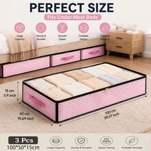 1/3-Pack Pink Striped Under-Bed Wardrobe Organizer And Storage Box, Foldable Under-Bed Storage Box, Multi-Purpose, For Storing Blankets, Skirts, Quilts, Pillows, Clothes And Other Items Under The Bed, Saving Space. - Pink Striped Bed - View 7