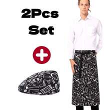 2pcs Half Apron & Chef Hat Set, Apron + Chef Hat Set, Tie-Up Chef Hat & Apron - 2Pcs Set - View 15
