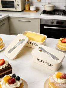 1pc Butter Dish With Lid And Butter Knife, Butter Storage Box With Built-In Spreading Slot, Fits East And West Coast Butter Sticks, Refrigerator Countertop Butter Box, Suitable For Kitchen, Dining Table, Breakfast, College Dorm Essentials - Multiple Styles and Colors - View 5