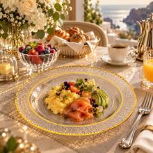 10/20/25/50pcs Transparent Plate Set, Gold Rim And Dragon Scale Pattern, 10.25 Inch And 7.5 Inch. Easy To Clean, Perfect For Parties, Weddings, Birthdays, Balls, Dinners, Halloween And Christmas.Pizza Tray, Serving Dishes, Snack Tray, Plates Dinner Sets, Trays For Serving, Party Supplies. - Transparent - View 3
