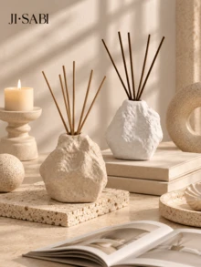 1pc/2pcs Wabi-Sabi Style Ins Asymmetrical Rock Texture Reed Diffuser Bottle, Wrinkled Surface Fragrance Container, 3 Colors Matte White/Spotted Beige/Black, Minimalist Living Room Desktop Aroma Decor Gift - Rock Diffuser Bottle - View 6