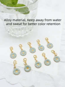 10pcs Four-Leaf Clover Lucky Keychains, Lucky Three-Leaf Clover Pendant Key Rings. Perfect Gifts For Graduation, Wedding, Various Ceremonies And Packaging Decoration. - Blue Daisy - View 2