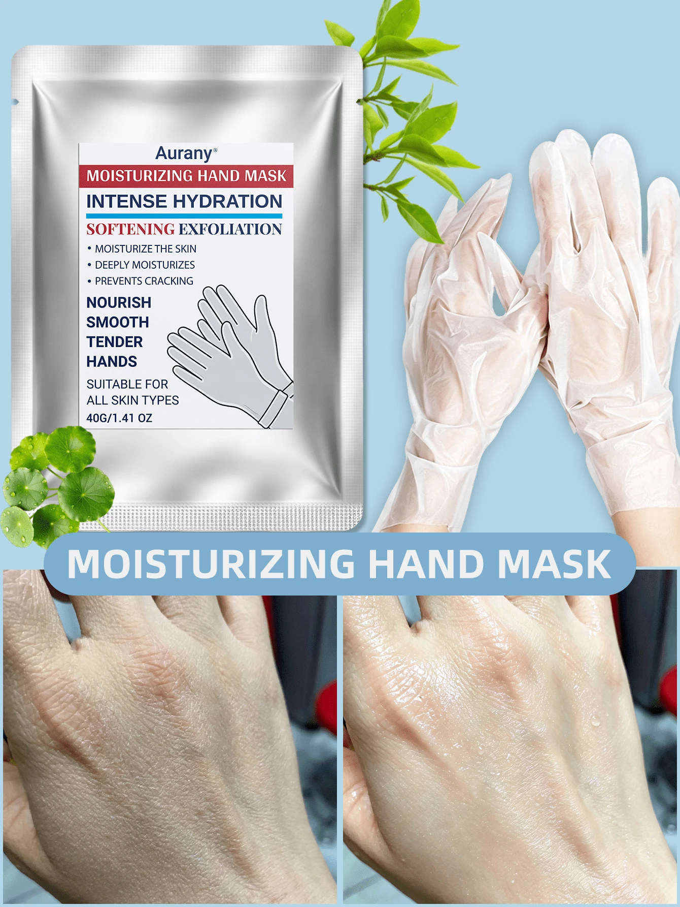 AURANY Masker Eksfoliasi Tangan 40g dengan Tea Tree, Aloe Vera & Minyak Jarak, Mengangkat Sel Kulit Mati & Melembapkan Secara Mendalam untuk Tangan Kering dan Kasar, Membantu Mencegah Pecah-pecah, Perawatan Spa Tangan di Rumah, Perawatan Tangan Musim Gugur & Musim Dingin, Hadiah Perawatan Diri Halloween - 40G - View 1