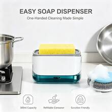 1/2 hộp đựng xà phòng rửa bát đặt trên bàn bếp tích hợp khay đựng miếng rửa bát và thoát nước, bình đựng nước rửa bát chống tràn, phong cách tối giản, đồ trang trí nhà bếp, quà tặng gia dụng thiết thực cao cấp - Nhiều màu - Xem 5